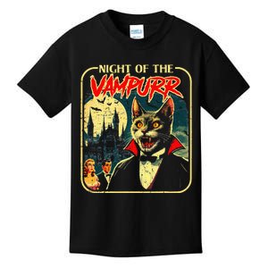 Night Of The Vampurr Funny Cat Halloween Kids T-Shirt