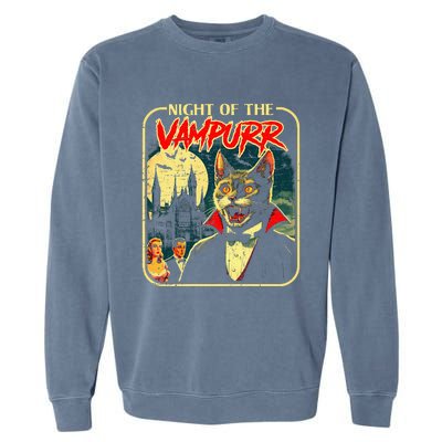 Night Of The Vampurr Funny Cat Halloween Garment-Dyed Sweatshirt