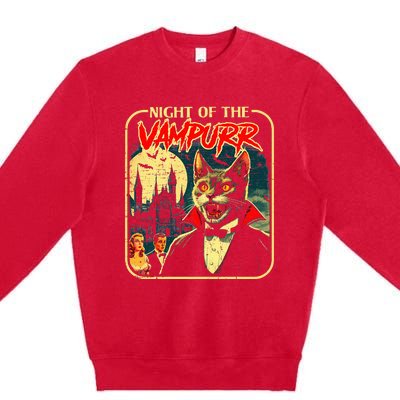 Night Of The Vampurr Funny Cat Halloween Premium Crewneck Sweatshirt