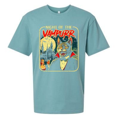 Night Of The Vampurr Funny Cat Halloween Sueded Cloud Jersey T-Shirt