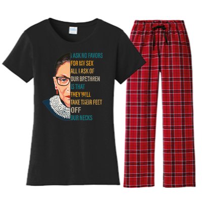 Notorious RBG Ask No Favors Quote Women's Flannel Pajama Set