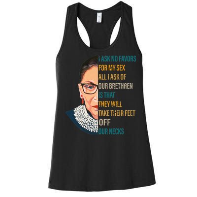 Notorious RBG Ask No Favors Quote Women's Racerback Tank