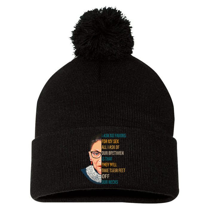 Notorious RBG Ask No Favors Quote Pom Pom 12in Knit Beanie