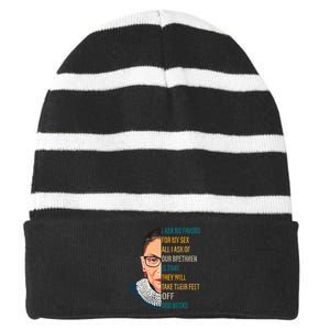 Notorious RBG Ask No Favors Quote Striped Beanie with Solid Band