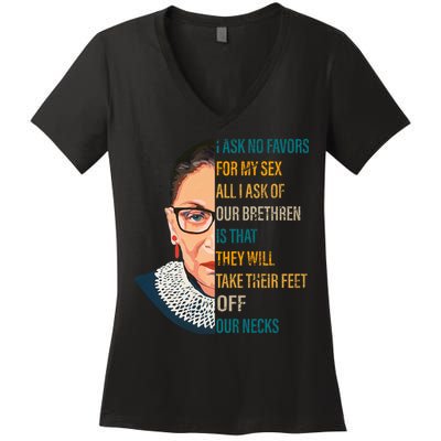 Notorious RBG Ask No Favors Quote Women's V-Neck T-Shirt