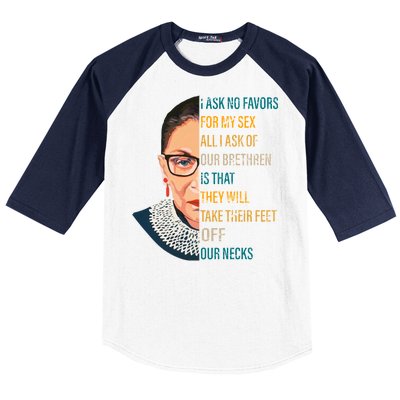 Notorious RBG Ask No Favors Quote Baseball Sleeve Shirt