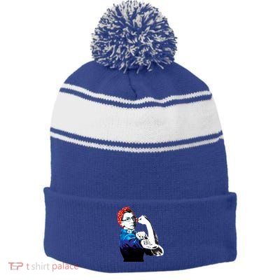 Notorious RBG Ruth Bader Ginsburg Strong Stripe Pom Pom Beanie