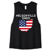 Nelsonville Ohio USA State America Travel Ohioan Women's Racerback Cropped Tank