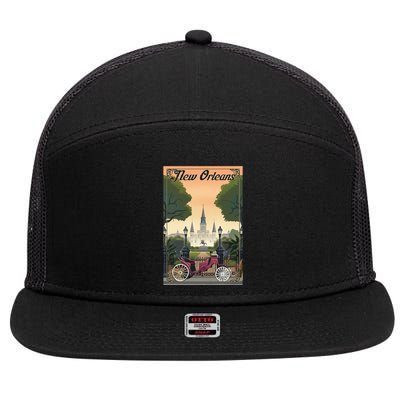 New Orleans Vintage Travel Poster 7 Panel Mesh Trucker Snapback Hat