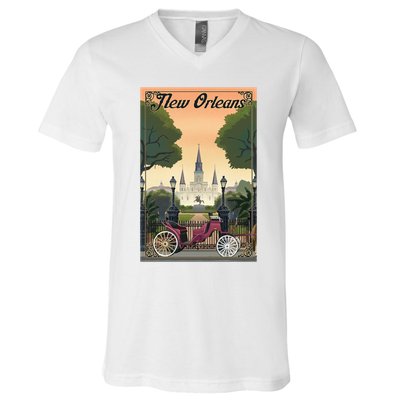 New Orleans Vintage Travel Poster V-Neck T-Shirt