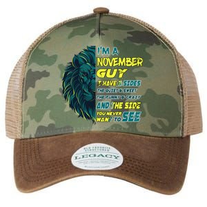 November Birthday Guy Has 3 Sides Sweet Funny Crazy  Legacy Tie Dye Trucker Hat