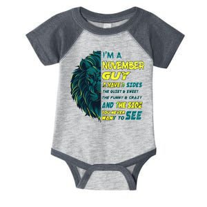 November Birthday Guy Has 3 Sides Sweet Funny Crazy  Infant Baby Jersey Bodysuit