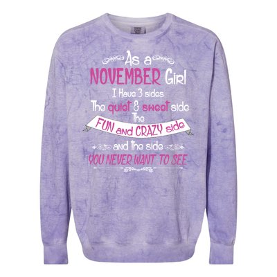 November Girl Sweet But Crazy Funny Birthday Colorblast Crewneck Sweatshirt