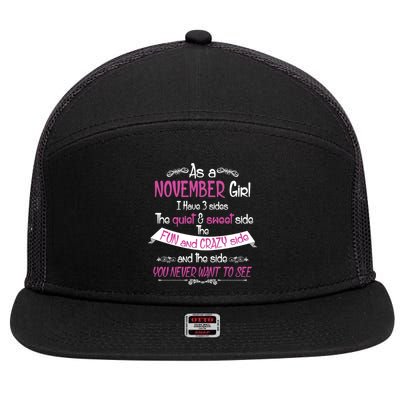 November Girl Sweet But Crazy Funny Birthday 7 Panel Mesh Trucker Snapback Hat