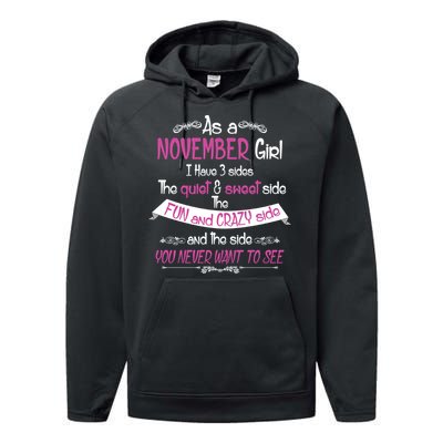 November Girl Sweet But Crazy Funny Birthday Performance Fleece Hoodie