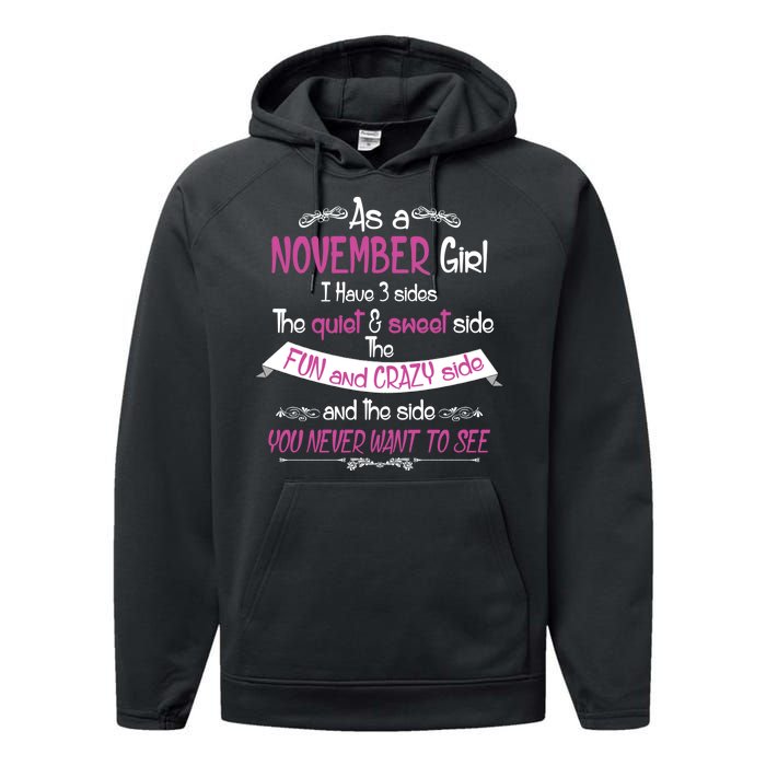 November Girl Sweet But Crazy Funny Birthday Performance Fleece Hoodie