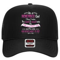 November Girl Sweet But Crazy Funny Birthday High Crown Mesh Back Trucker Hat