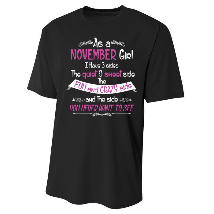 November Girl Sweet But Crazy Funny Birthday Performance Sprint T-Shirt