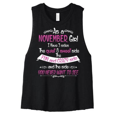 November Girl Sweet But Crazy Funny Birthday Women's Racerback Cropped Tank