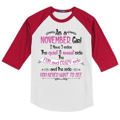 November Girl Sweet But Crazy Funny Birthday Kids Colorblock Raglan Jersey