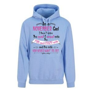 November Girl Sweet But Crazy Funny Birthday Unisex Surf Hoodie