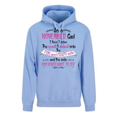 November Girl Sweet But Crazy Funny Birthday Unisex Surf Hoodie