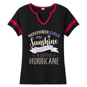 November Girls Are Sunshine Mixed With Hurricane Ladies Halftime Notch Neck Tee