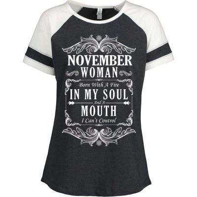 November Woman Funny Birthday Enza Ladies Jersey Colorblock Tee