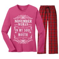 November Woman Funny Birthday Women's Long Sleeve Flannel Pajama Set 