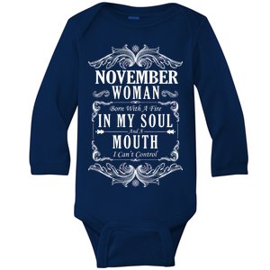 November Woman Funny Birthday Baby Long Sleeve Bodysuit