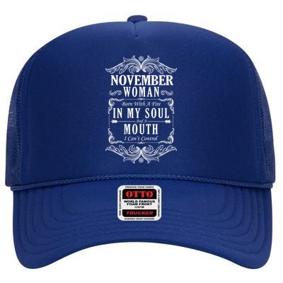 November Woman Funny Birthday High Crown Mesh Back Trucker Hat