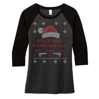 Now I Have A Machine Gun Ho HJo Ho X-Mas Women's Tri-Blend 3/4-Sleeve Raglan Shirt