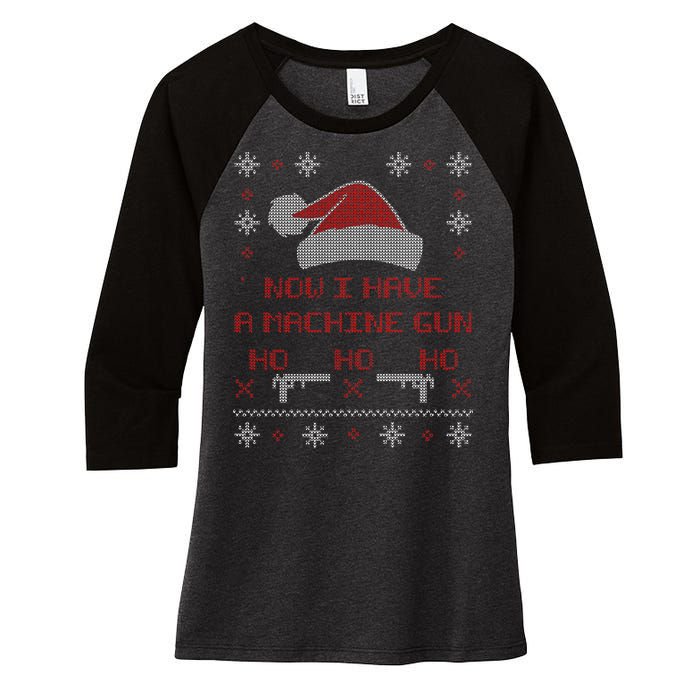 Now I Have A Machine Gun Ho HJo Ho X-Mas Women's Tri-Blend 3/4-Sleeve Raglan Shirt