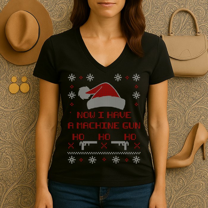 Now I Have A Machine Gun Ho HJo Ho X-Mas Women's V-Neck T-Shirt