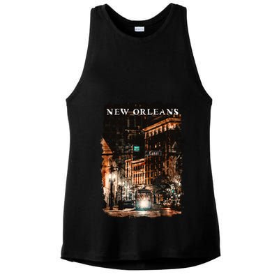New Orleans Watercolor Ladies PosiCharge Tri-Blend Wicking Tank