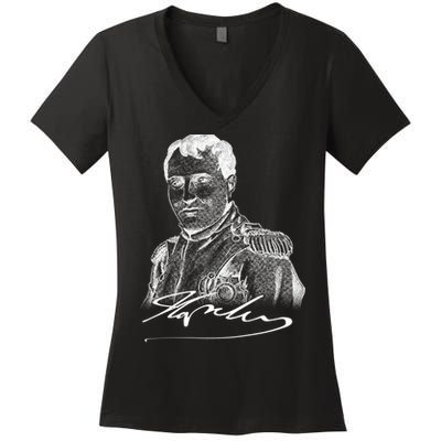 Napoleon Portrait And Signature Women's V-Neck T-Shirt