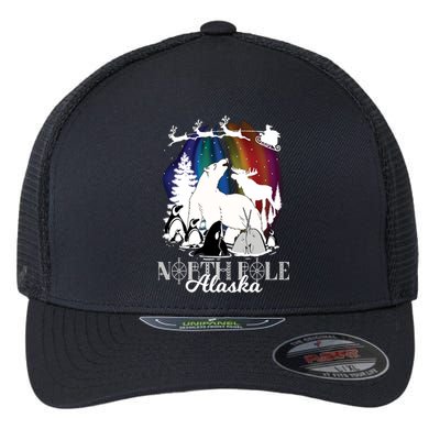 North Pole Alaska Aurora Borealis Christmas Xmas Flexfit Unipanel Trucker Cap