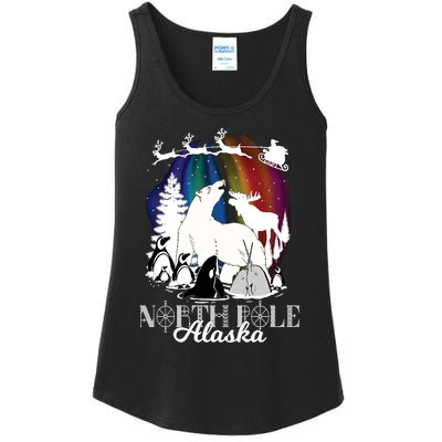 North Pole Alaska Aurora Borealis Christmas Xmas Ladies Essential Tank