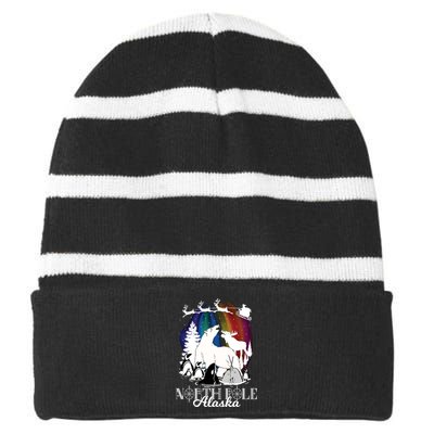 North Pole Alaska Aurora Borealis Christmas Xmas Striped Beanie with Solid Band