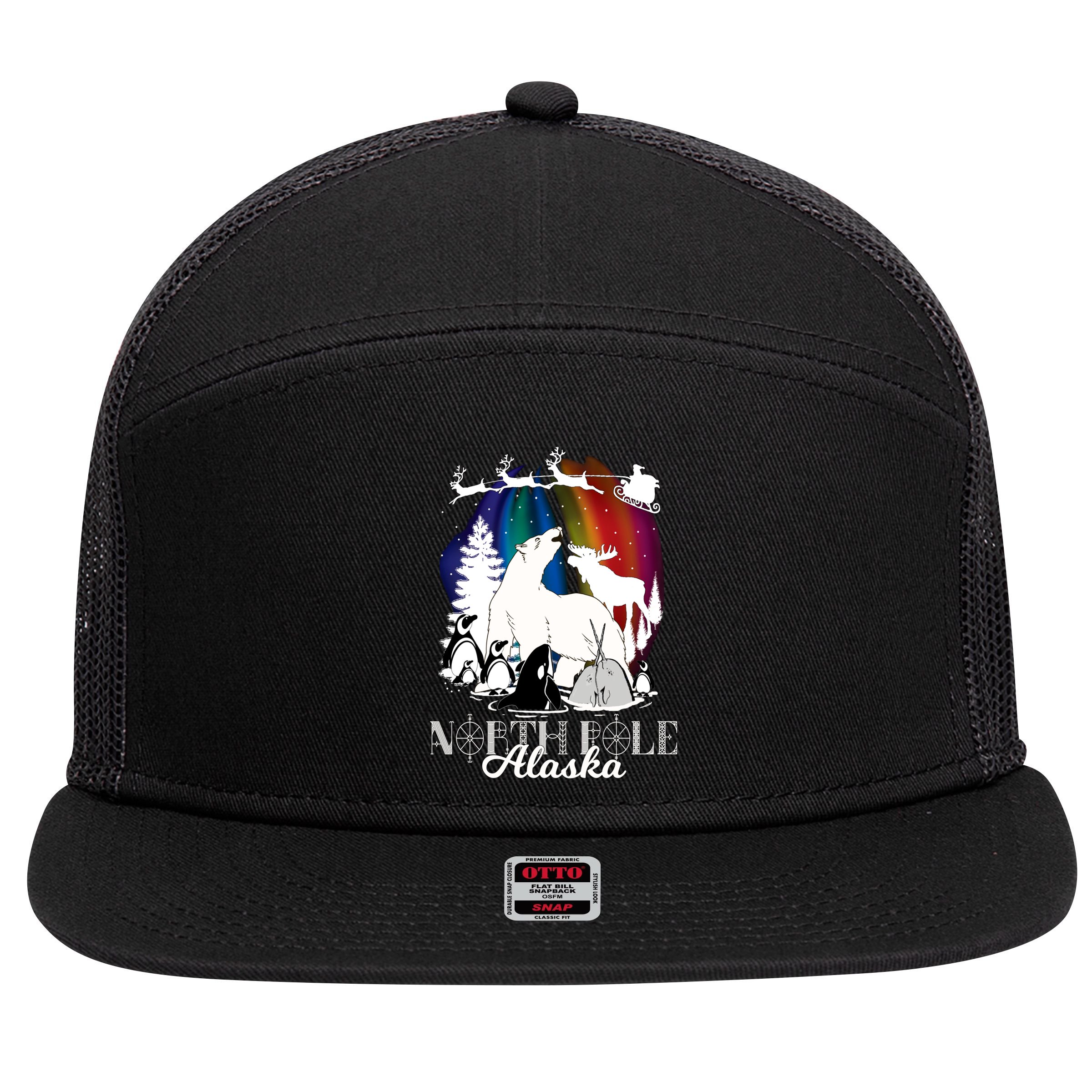 North Pole Alaska Aurora Borealis Christmas Town Souvenir Gift 7 Panel Mesh Trucker Snapback Hat