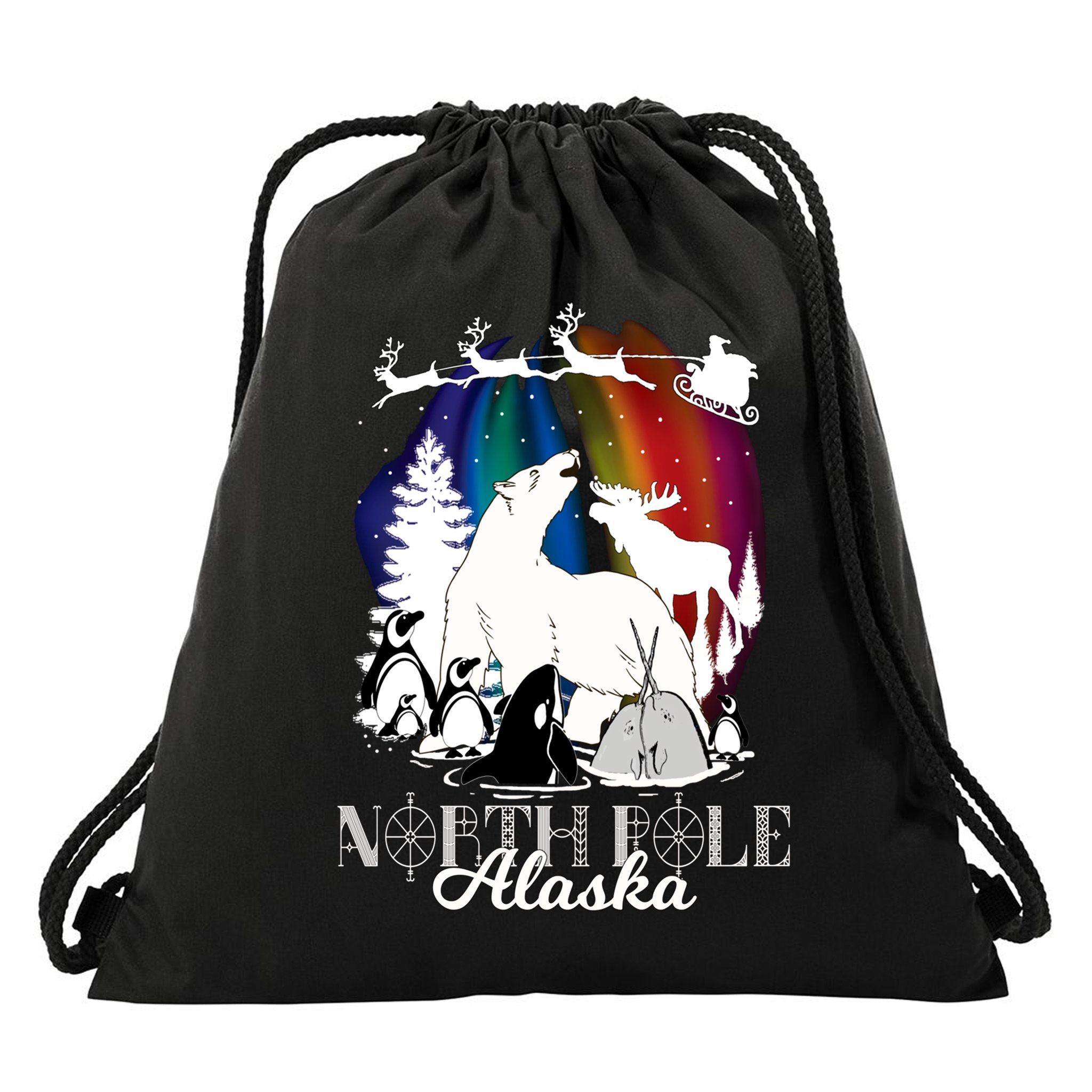 North Pole Alaska Aurora Borealis Christmas Town Souvenir Gift Drawstring Bag