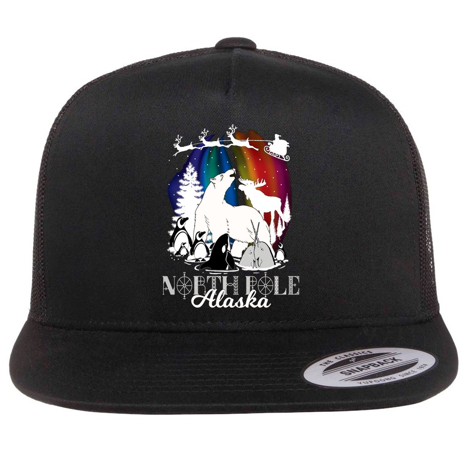North Pole Alaska Aurora Borealis Christmas Town Souvenir Gift Flat Bill Trucker Hat