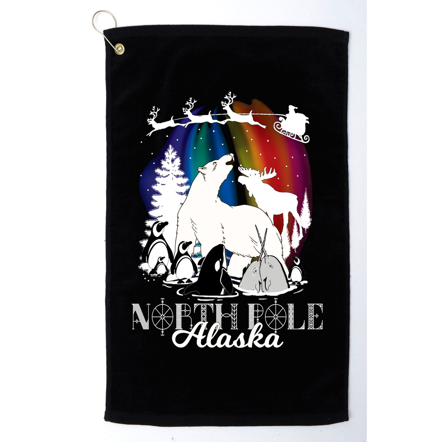 North Pole Alaska Aurora Borealis Christmas Town Souvenir Gift Golf Towel