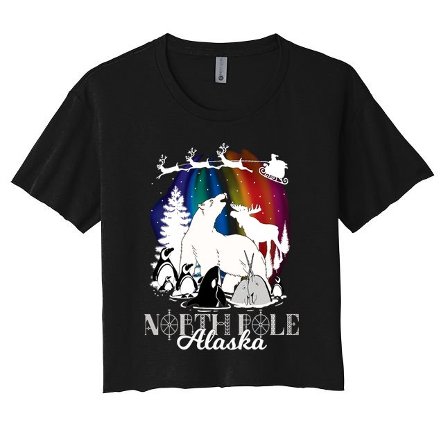 North Pole Alaska Aurora Borealis Christmas Town Souvenir Gift Crop Top