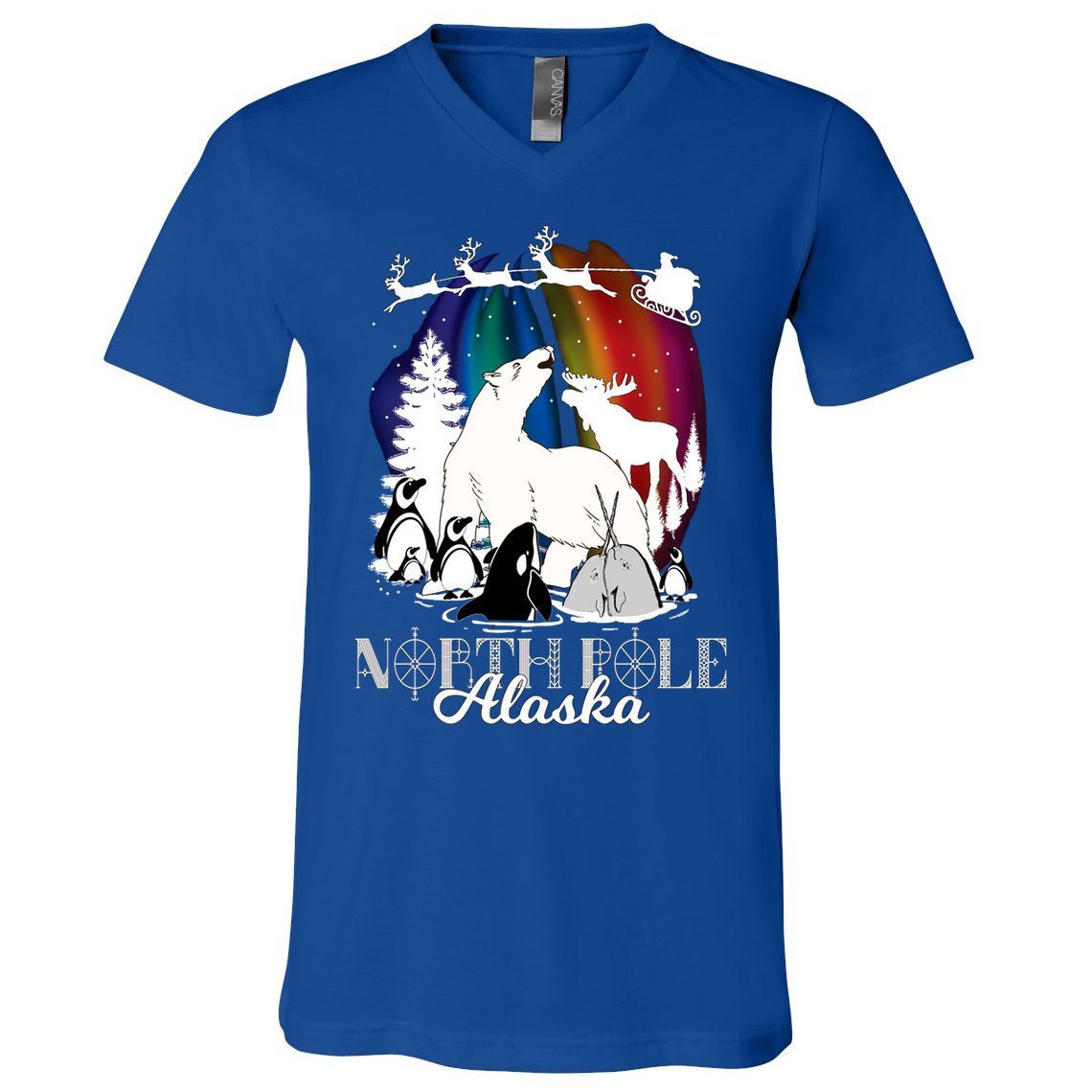 North Pole Alaska Aurora Borealis Christmas Town Souvenir Gift V-Neck T-Shirt