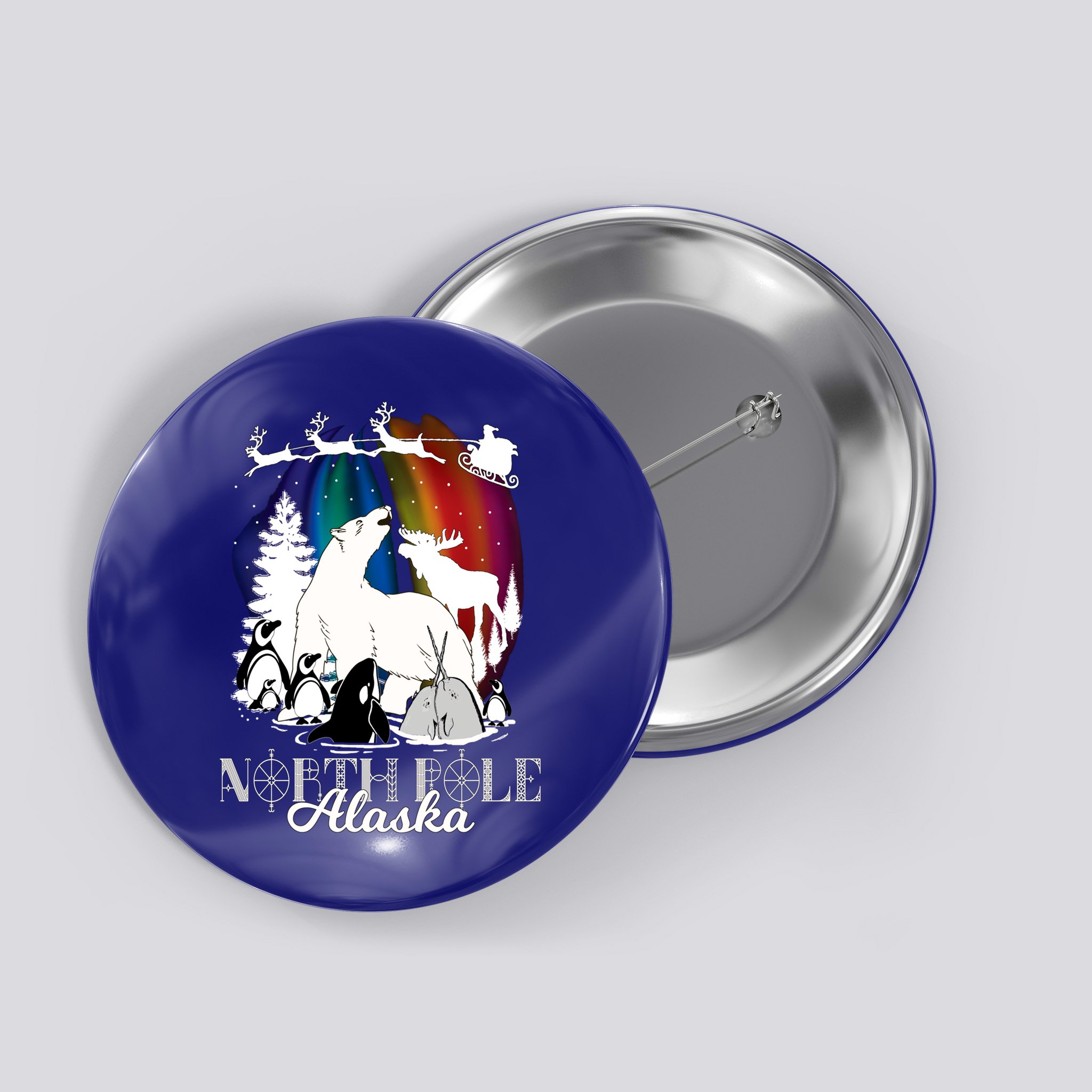 North Pole Alaska Aurora Borealis Christmas Town Souvenir Gift Button
