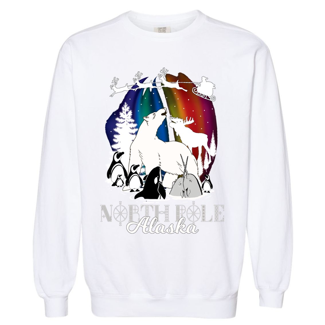 North Pole Alaska Aurora Borealis Christmas Town Souvenir Gift Garment-Dyed Sweatshirt