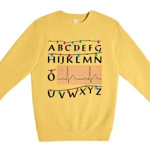 Nurse Pqrst Alphabet Christmas Lights Tree Heartbeat Xmas Cool Gift Premium Crewneck Sweatshirt