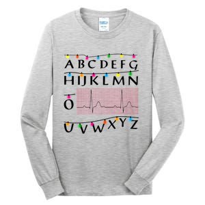 Nurse Pqrst Alphabet Christmas Lights Tree Heartbeat Xmas Cool Gift Tall Long Sleeve T-Shirt