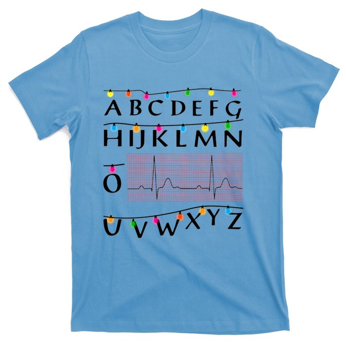 Nurse Pqrst Alphabet Christmas Lights Tree Heartbeat Xmas Cool Gift T-Shirt